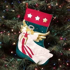 Felt Angel Christmas Stocking Red~Green~White~Gold